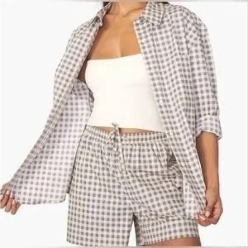 WeWoreWhat Women's Gingham Boxer Shorts Whisper White Size S NWT